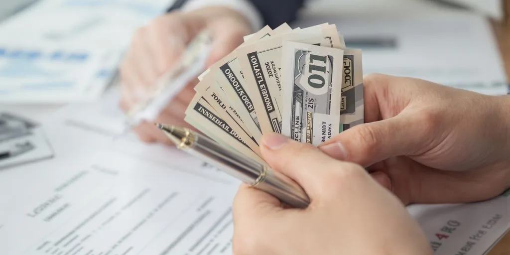 Hombre y mujer revisando documentos financieros.